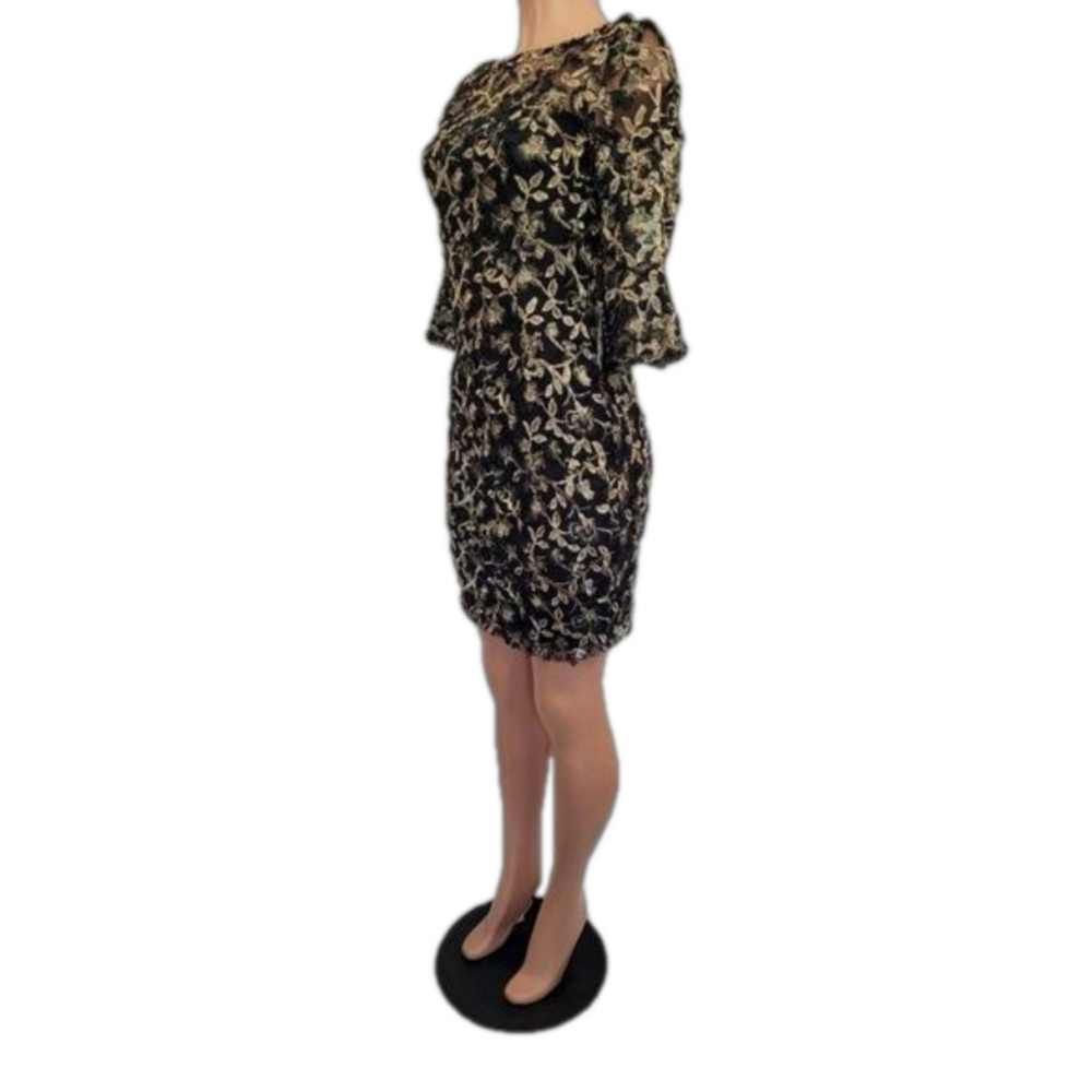 Adrianna Papell Black Gold Metallic Embroidered Sheath Dress 4 - Picture 5 of 14